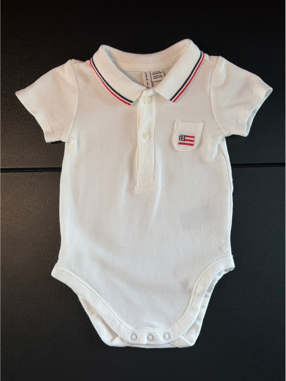 Janie and Jack Baby Flag Polo Bodysuit 0-3M White Americana 4th of July